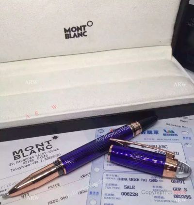 Fake Montblanc Starwalker Bright Blue Rollerball Pen Rose Gold Clip